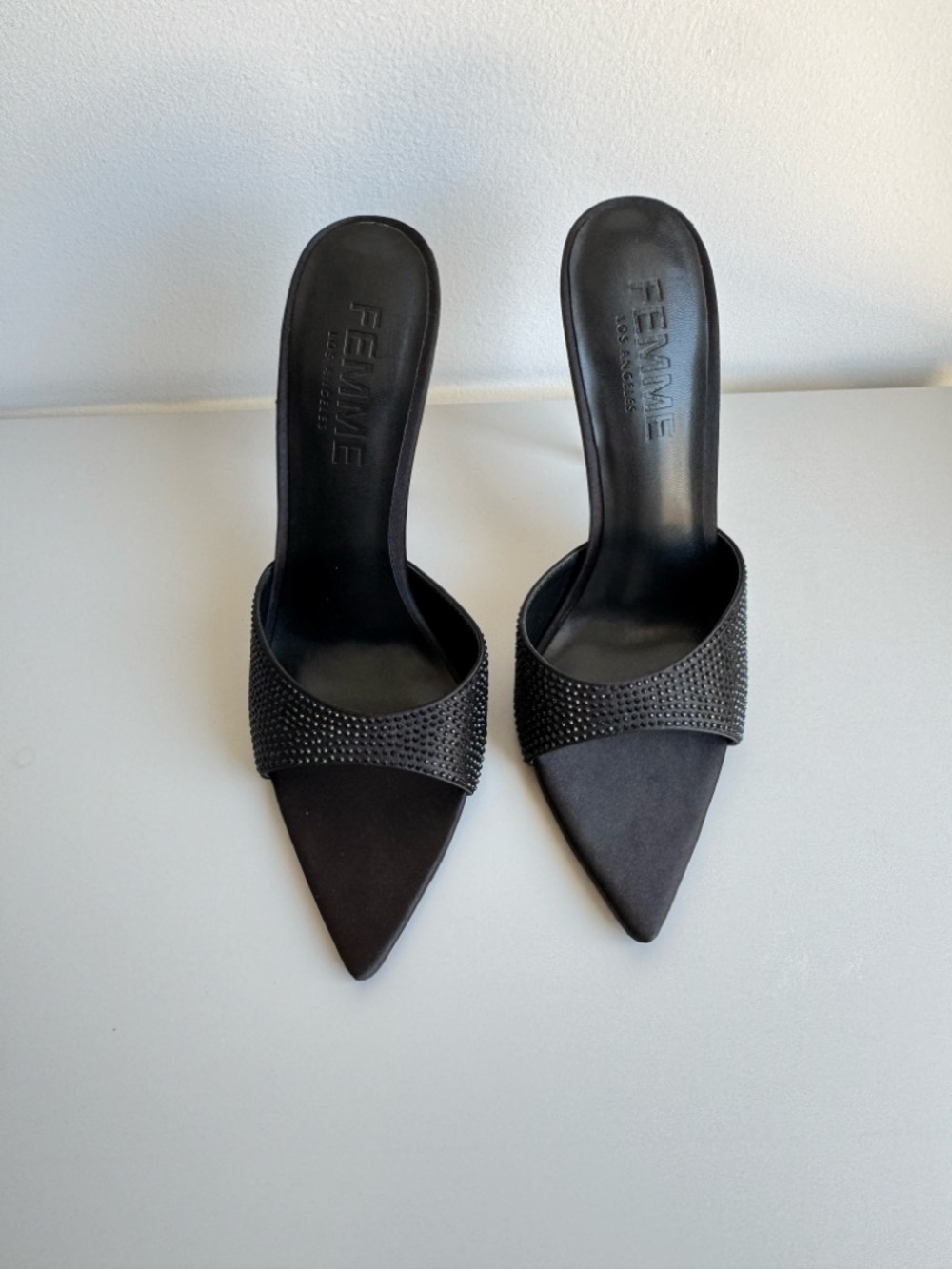 FEMME Black Crystal-Embellished Pointed Mule